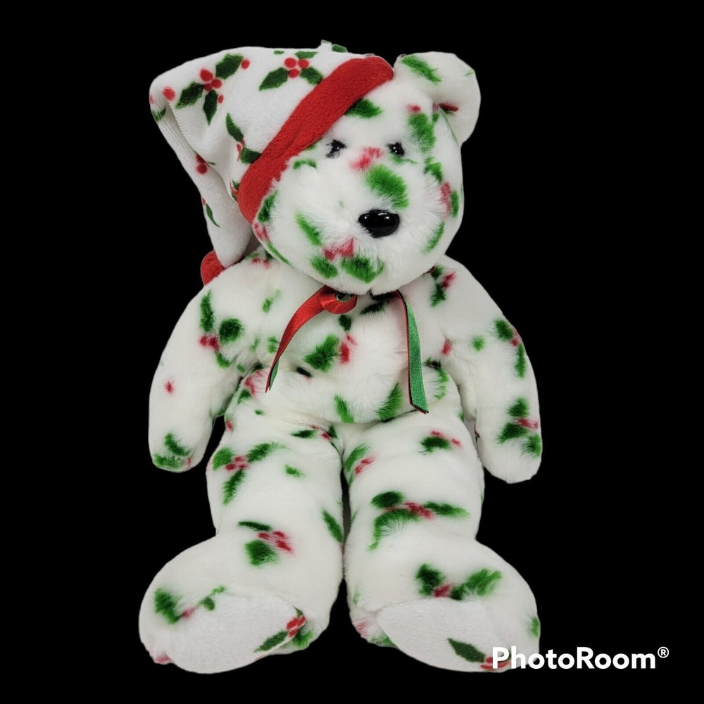Ty Beanie‎ Buddy Holiday Teddy 13" White Bear Christmas Holly 2002